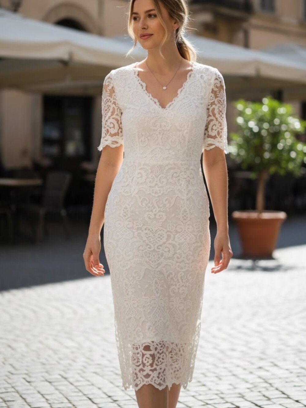 Women's White Floral Lace Deep V-Neck Flutter Sleeve Maxi Dress Size 6